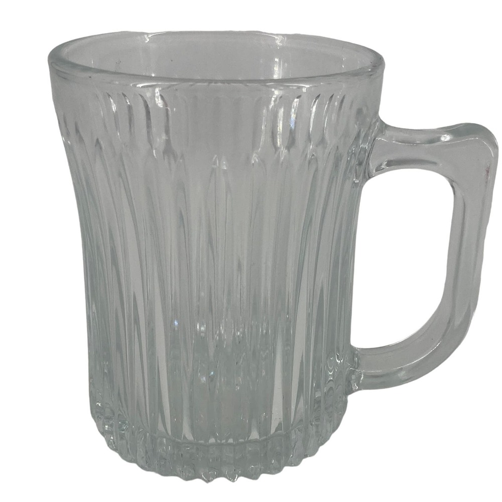 Vintage MCM Royal Crest by Gibson Glass Mugs With Handles Ribbed Coffee Tea